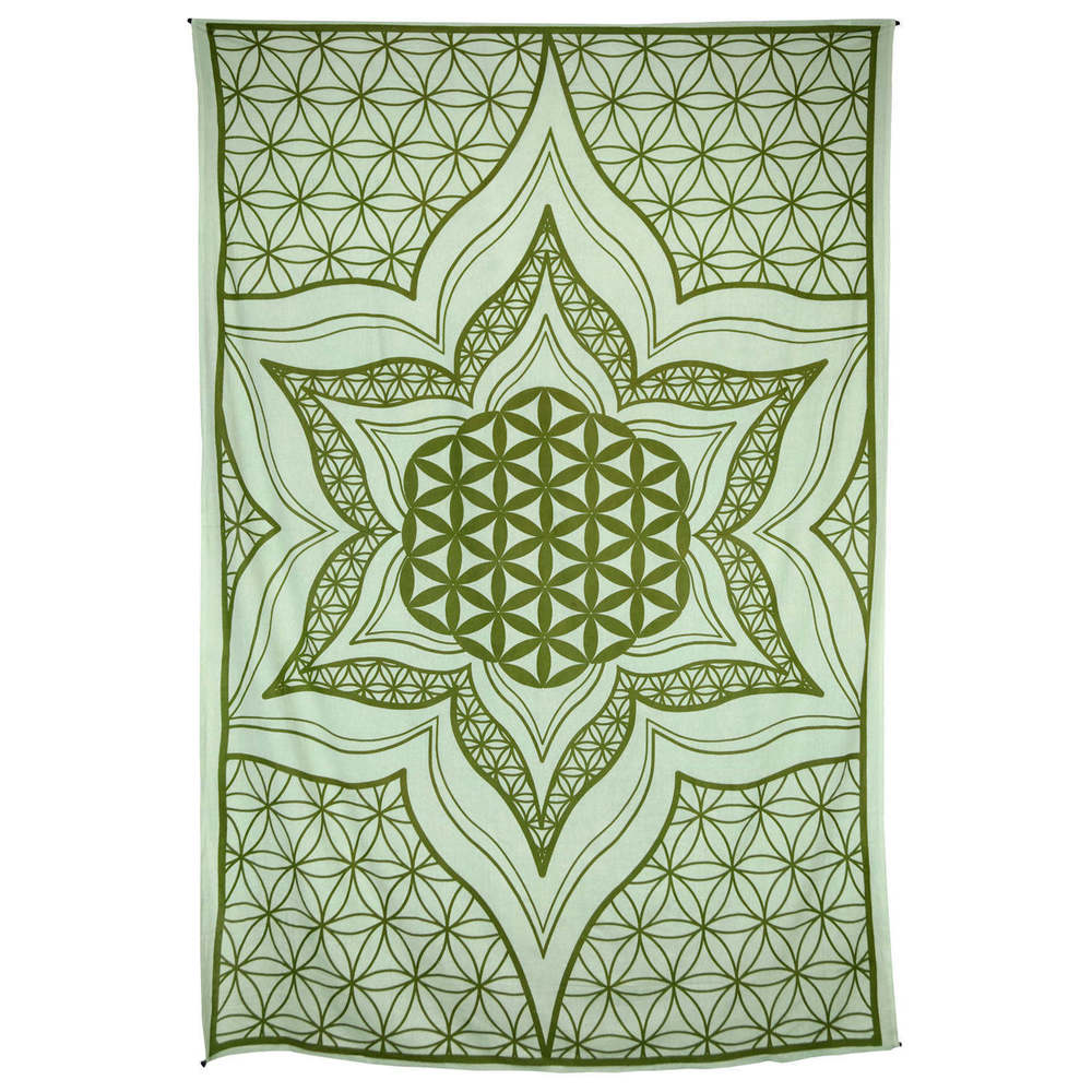 Flower Of Life Tapestry Green 52x80" by Zest For Life